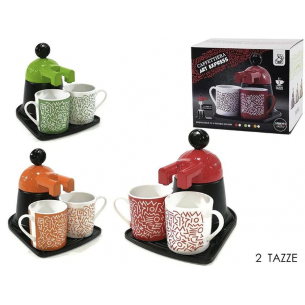 Caffettiera Art Express Mini Express Moka con 2 Tazze in Ceramica incluse
