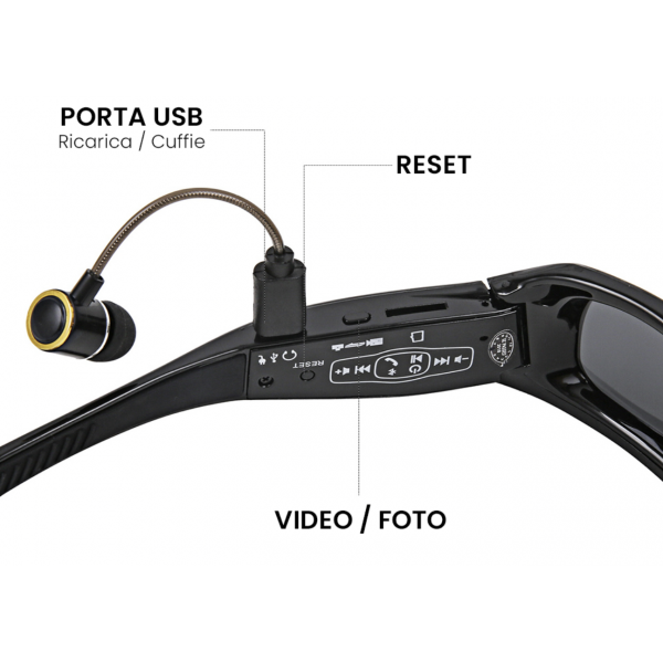 Occhiali da sole Andowl con videocamera HD e cuffie Bluetooth integrate